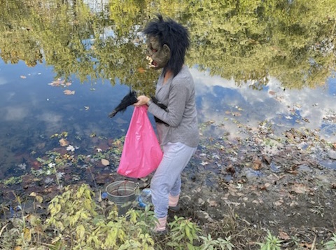 Mrs. Breegle searching through the swamp! (Photo Credits to Mrs. Breegle)