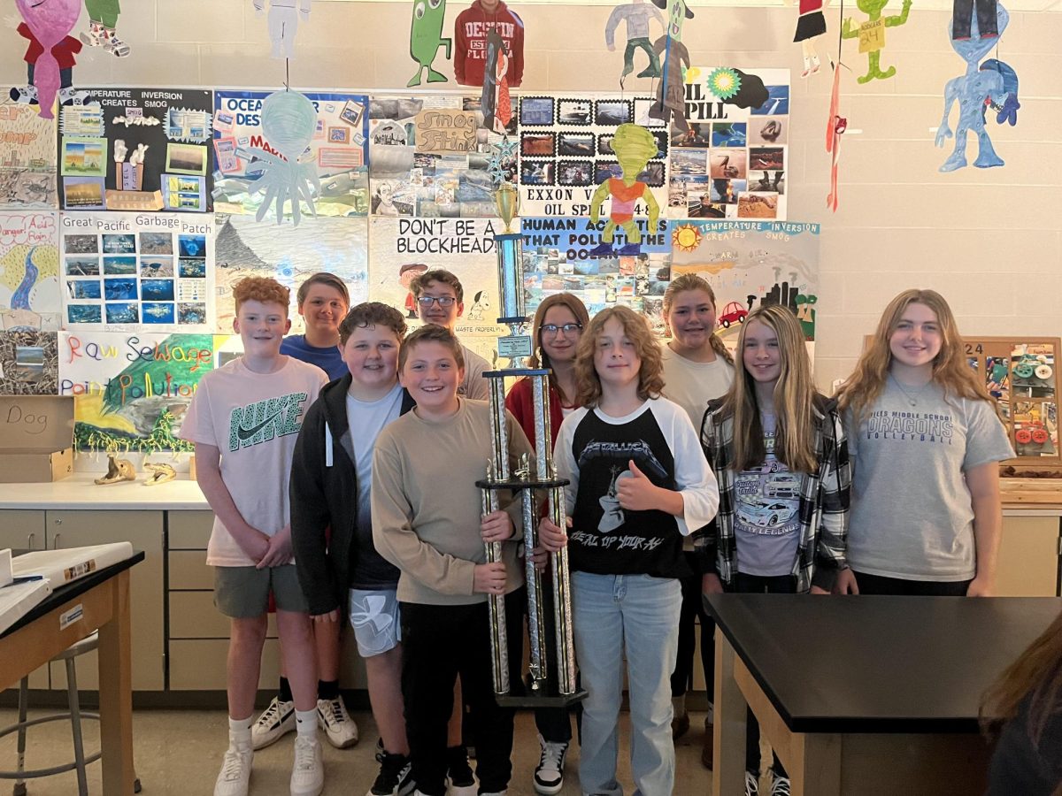 Mrs. Breegle's 2023-2024 class gets their 1st place trophy for the Mars Rover contest