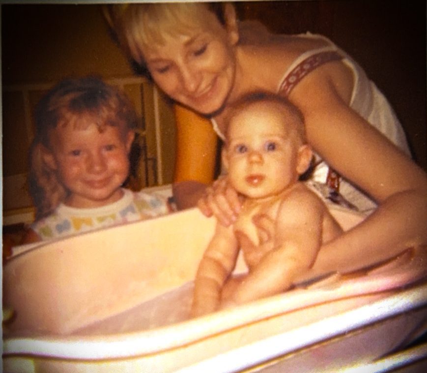 Mrs. Ciminero ( in the bathtub), her mom, and her sister, Karin. 