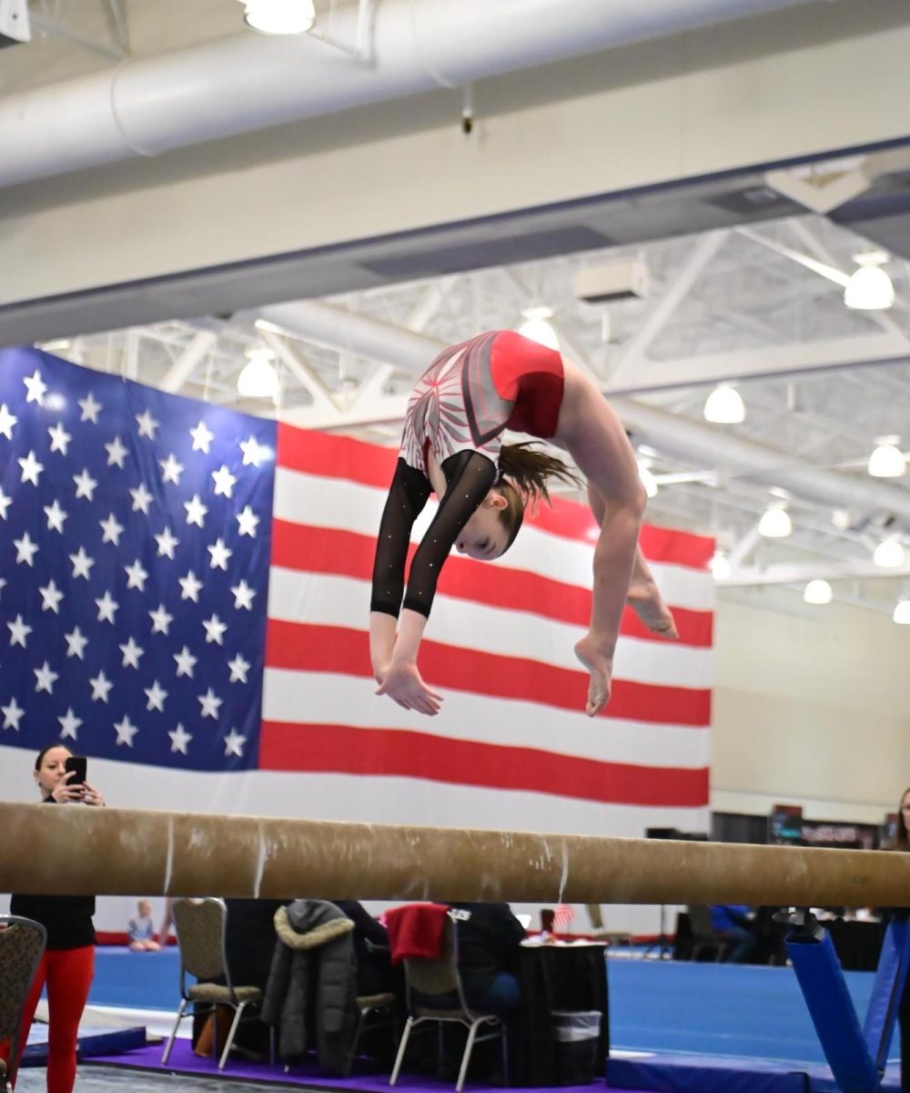 Doing my back handspring on beam at my Erie meet